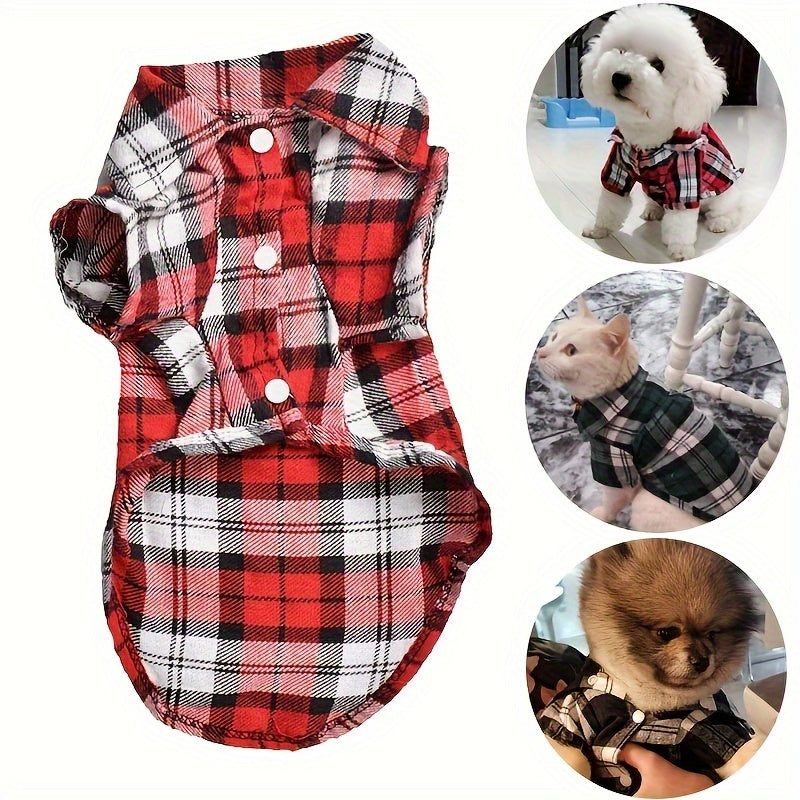 Plaid Dog Shirt - All Seasons Puppy T-Shirt With Two-Legged Design