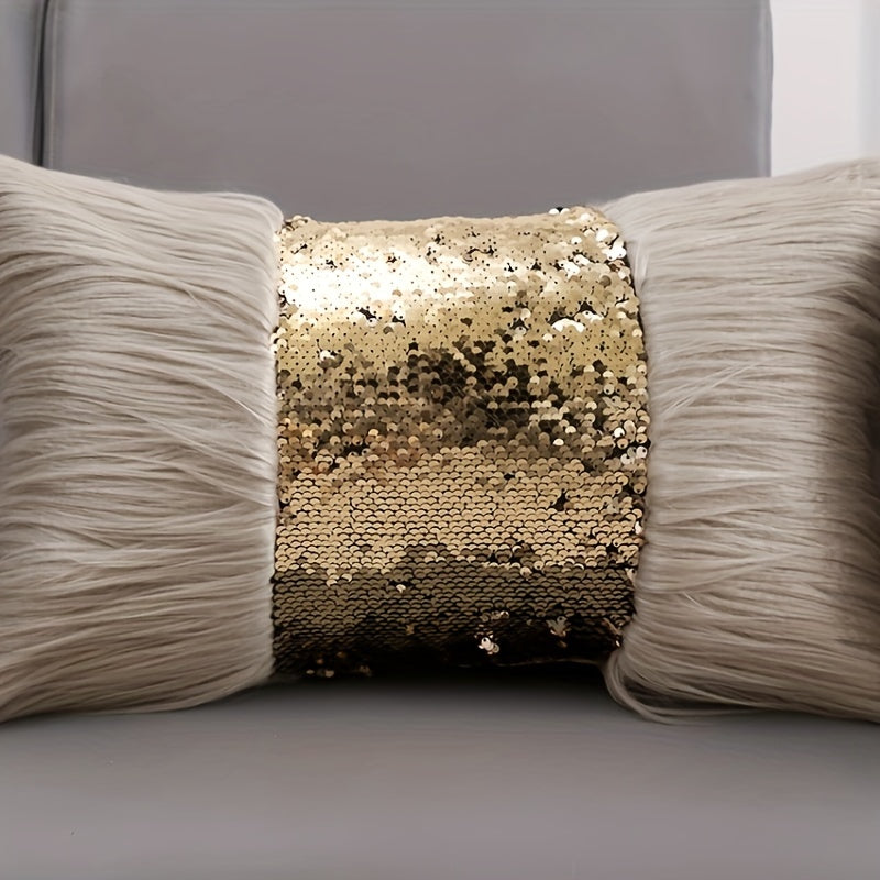 1pc, Luxury Sequin Fur Cushion Cover - Soft Plush Throw Pillow Case with Zipper - Perfect for Home Decor and Living Room Decor