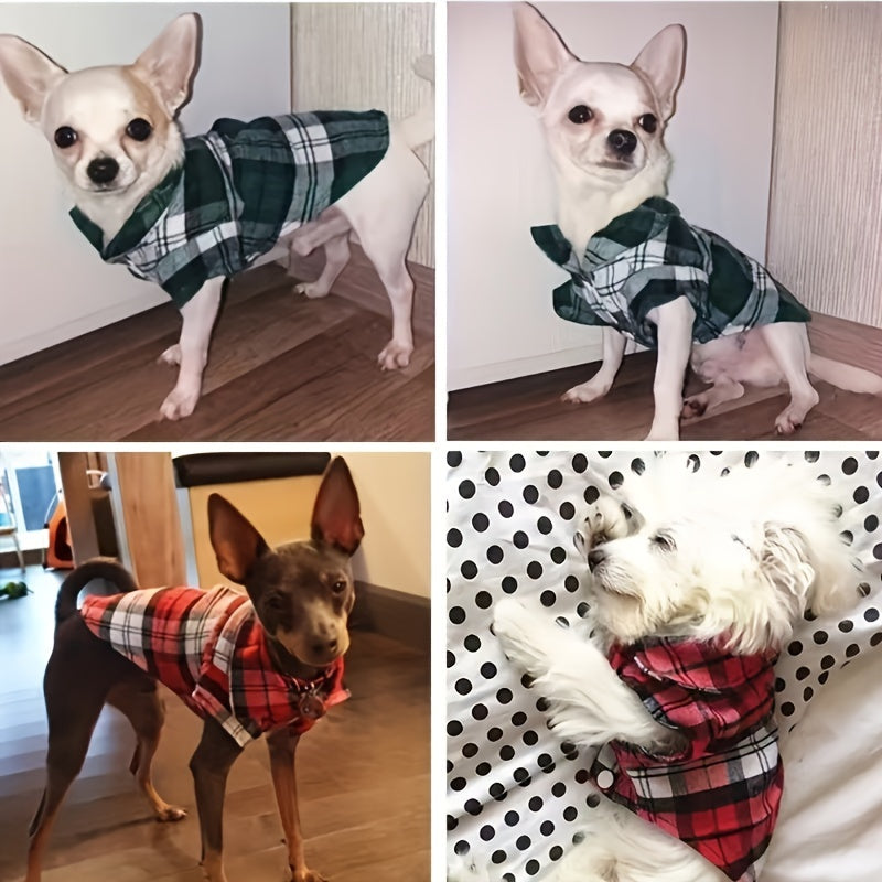 Plaid Dog Shirt - All Seasons Puppy T-Shirt With Two-Legged Design