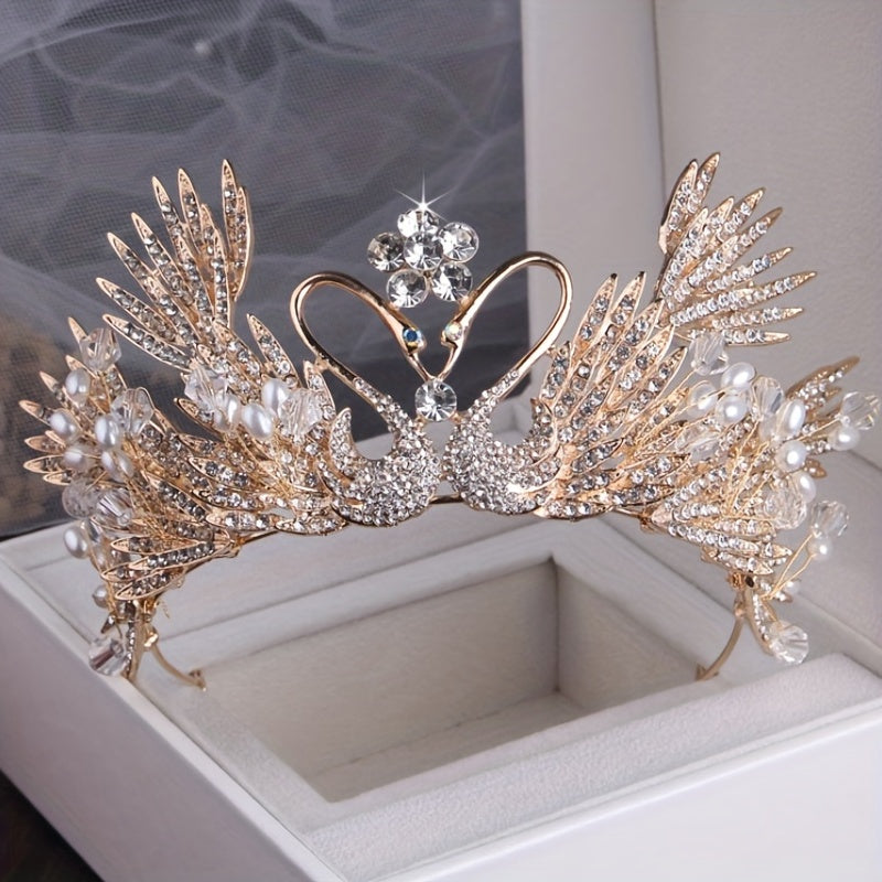 Gorgeous Baroque Queen Peacock Swan Crown KC Gold Bridal Headpiece - Perfect for Weddings, Birthdays & Stage Performances!