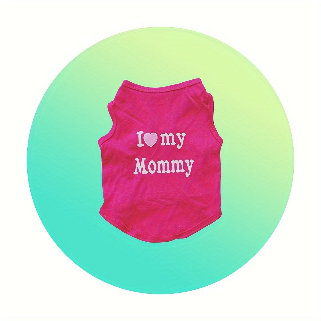 Small Dog Clothes, Soft Puppy Shirt, Cute Summer Dog Vest With "I Love Mom" Pattern, Dog T-Shirts Set, Hearts Graphic Sleeveless Pet Clothing