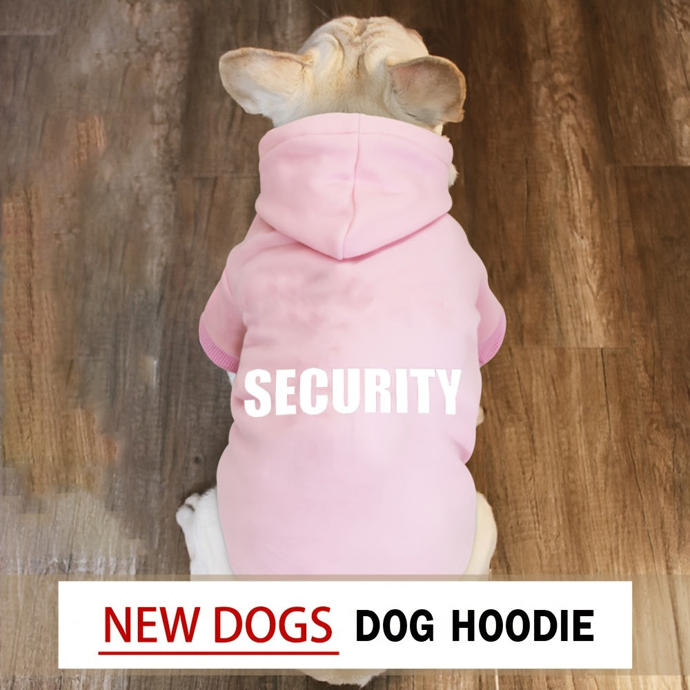 Security Letter Graphic Dog Hoodies, Pet Hooded Sweatshirt For Small Dogs Winter Warm Clothes