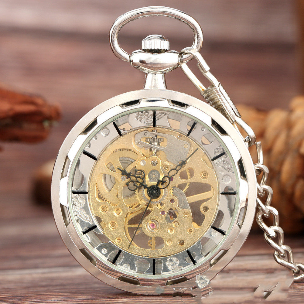 Hollow Roman Character Mechanical Pocket Watch