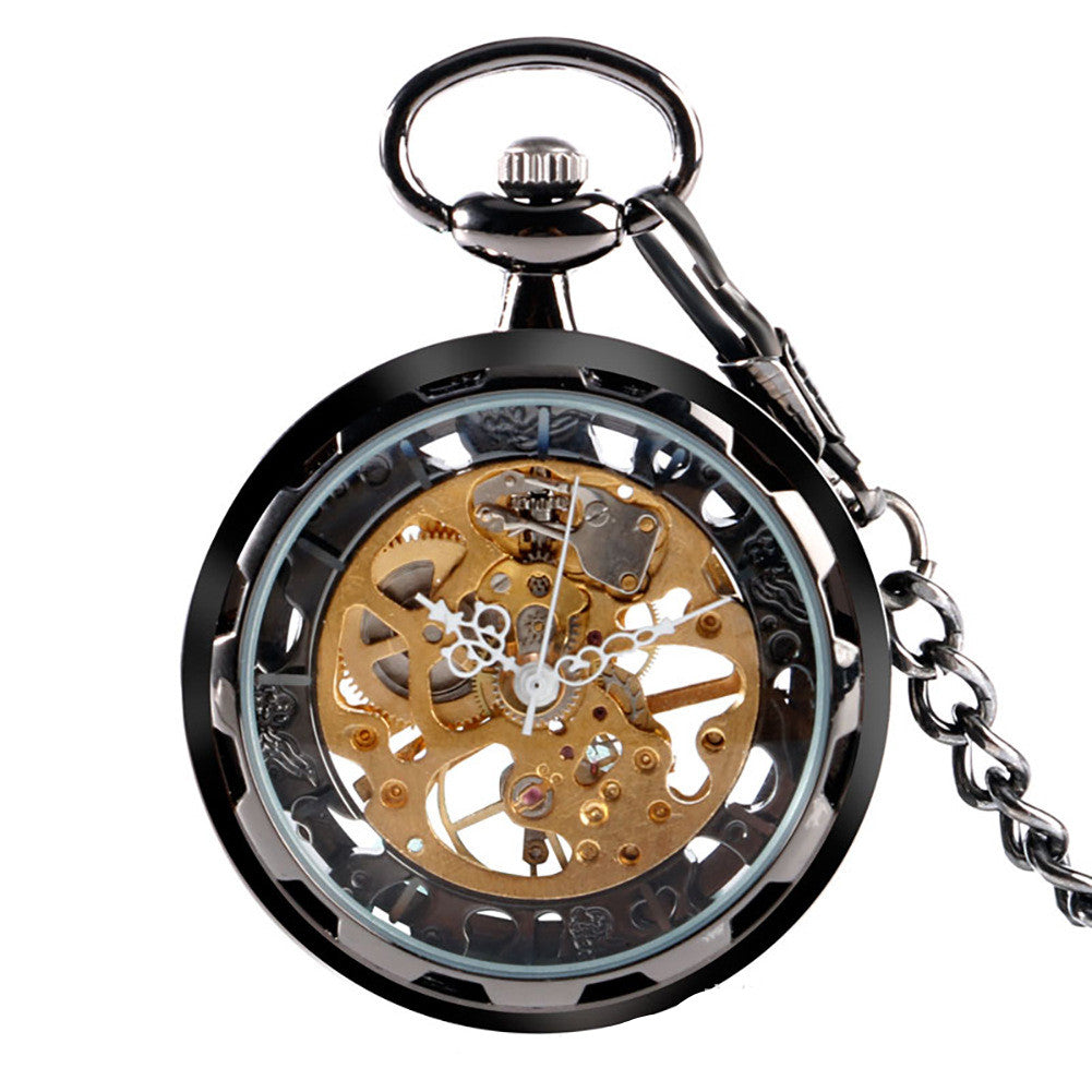 Hollow Roman Character Mechanical Pocket Watch