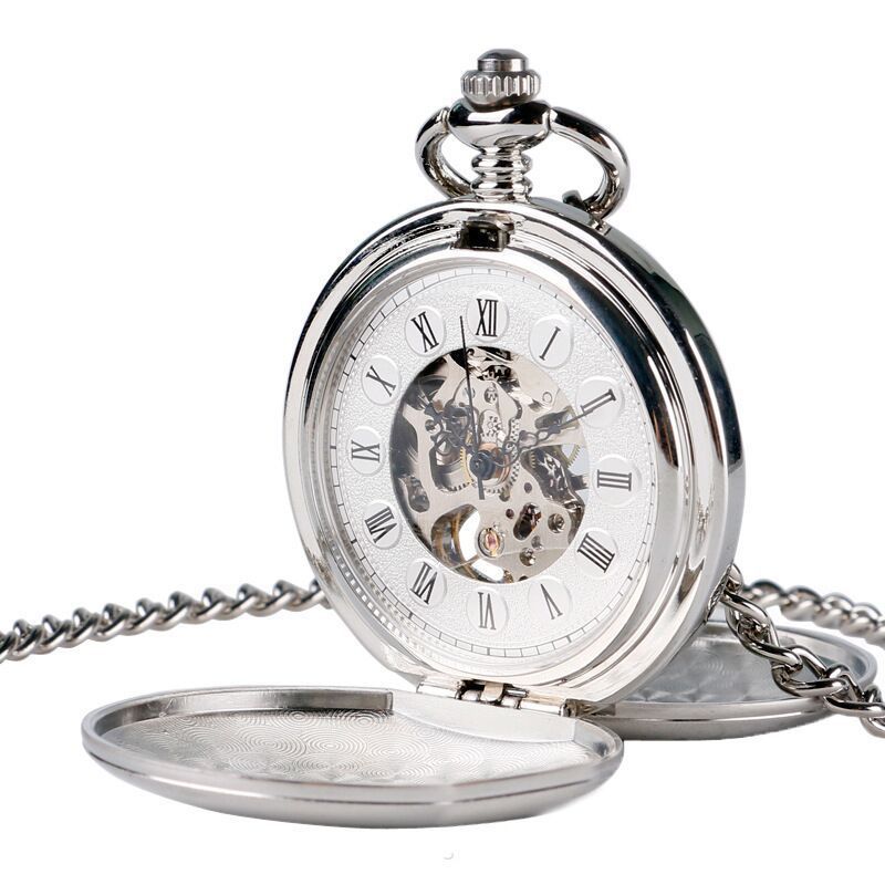 Classic Double-open Double-sided Light Roman Literal Retro Manual Mechanical Large Pocket Watch