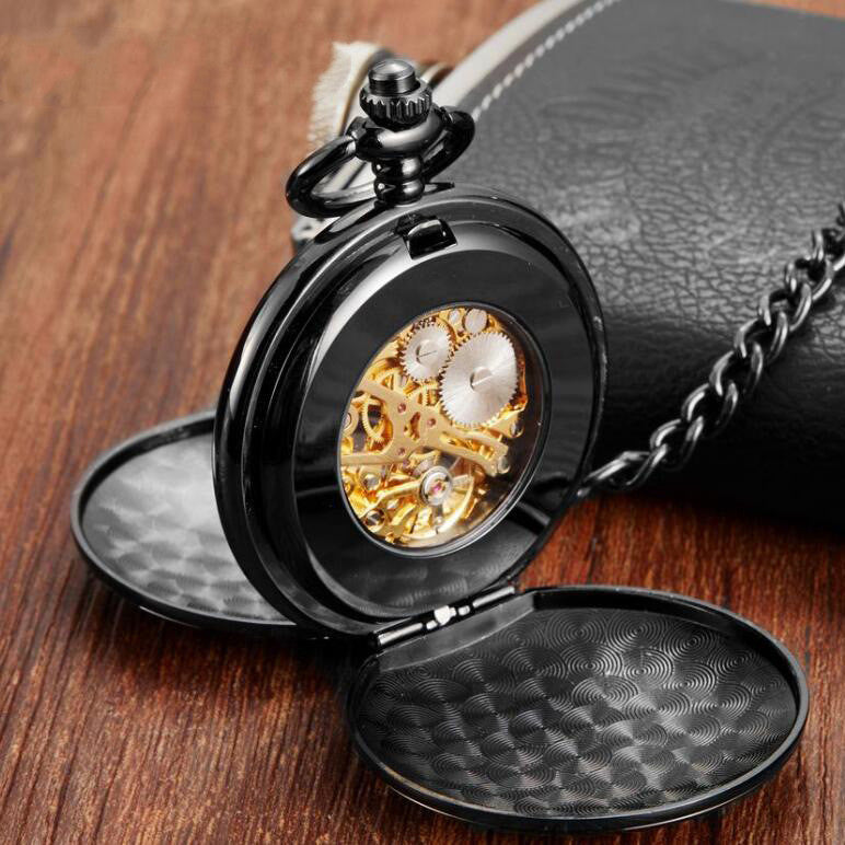 Classic Double-open Double-sided Light Roman Literal Retro Manual Mechanical Large Pocket Watch