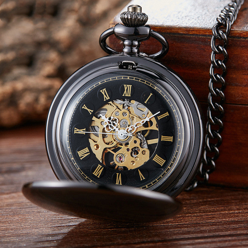 Classic Double-open Double-sided Light Roman Literal Retro Manual Mechanical Large Pocket Watch