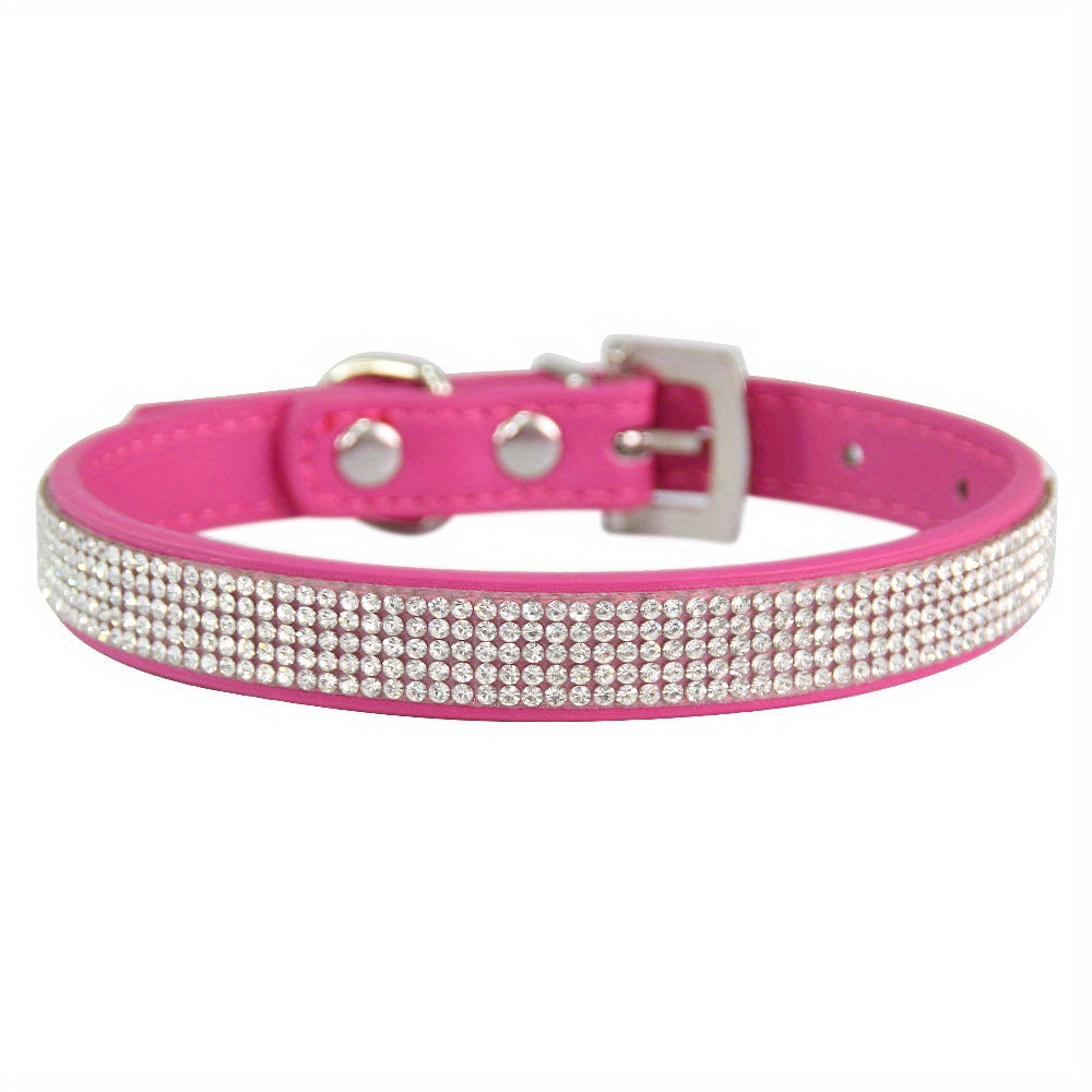 Adjustable Leather Collar With Rhinestone Bling For Cute Cats And Puppies