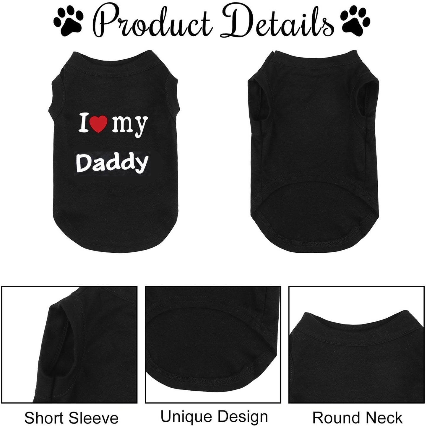 I Love My Daddy Printed Small Dogs Vest T-Shirt Cotton Sleeveless Tank Top Pet Apparel Dog Clothes