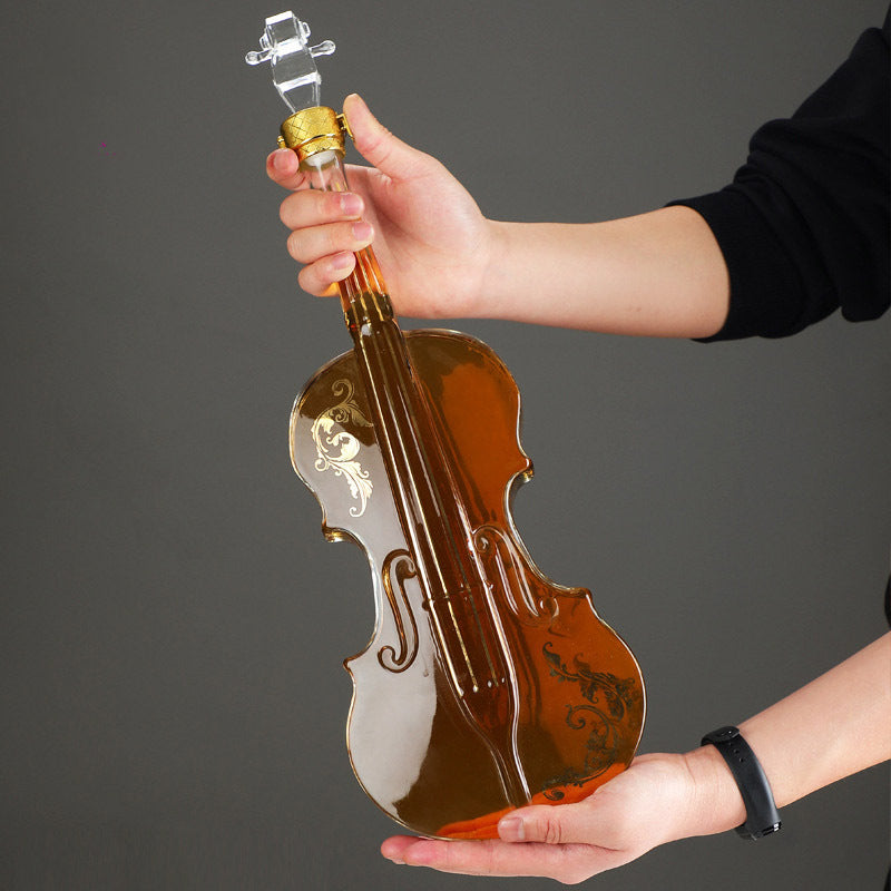 1pc, Whiskey Decanter, Violin Shape Liquor Decanter, Originality Glass Violin Decanter Creative Thickened Mahogany Wine Decanter, Whiskey Bubble Bottle Elegant Champagne Dispenser, Room Decor, Bar Decor, Accessories