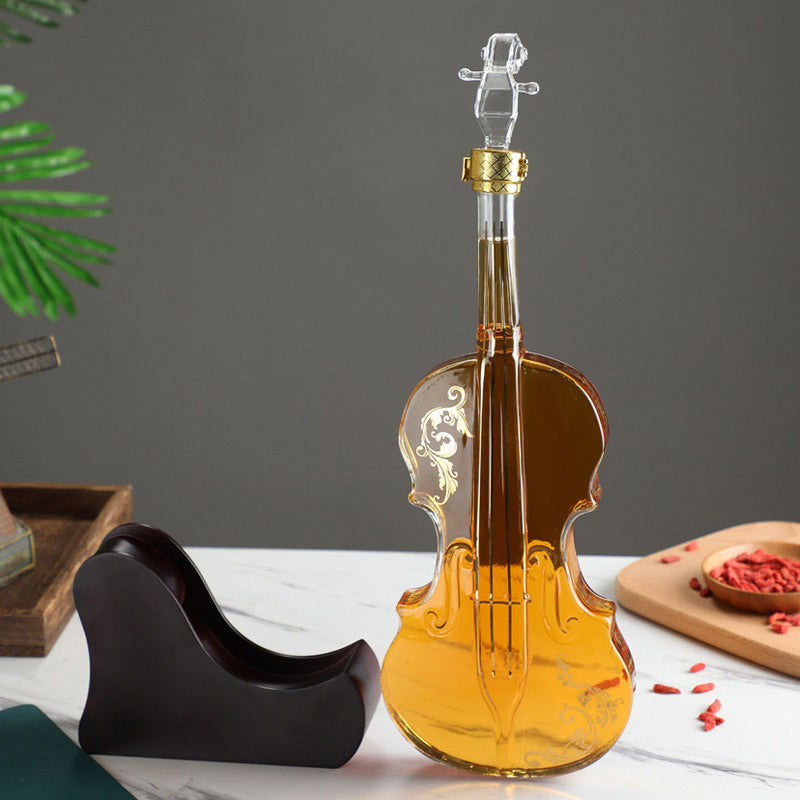 1pc, Whiskey Decanter, Violin Shape Liquor Decanter, Originality Glass Violin Decanter Creative Thickened Mahogany Wine Decanter, Whiskey Bubble Bottle Elegant Champagne Dispenser, Room Decor, Bar Decor, Accessories