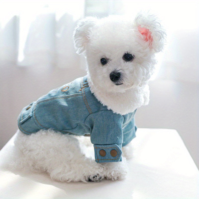 Embroidered Pet Denim Coat For Autumn And Winter Dog Warm Clothes