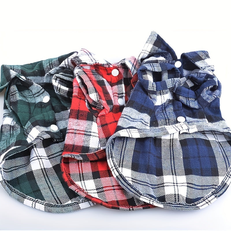 Plaid Dog Shirt - All Seasons Puppy T-Shirt With Two-Legged Design