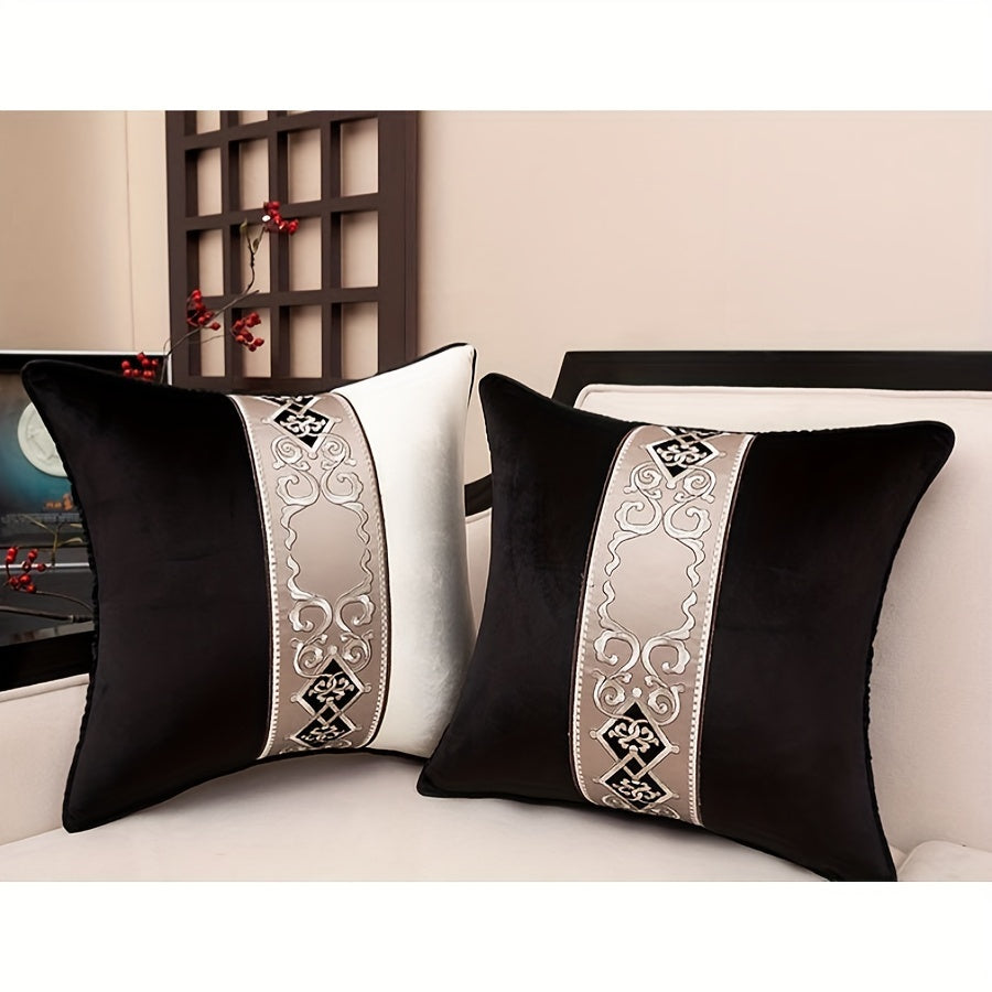 1pc Thickened Embroidered Velvet Throw Pillow Case, Light Luxury Splicing Decorative Sofa Cushion Cover