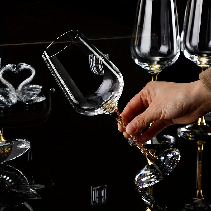 2pcs, Wine Glasseas With Golden Rhinestone Decor Stems, Premium Champagne Glasses, Couple Goblets, For Whisky, Cocktail Drinkware, Wedding Gifts, With Gift Box