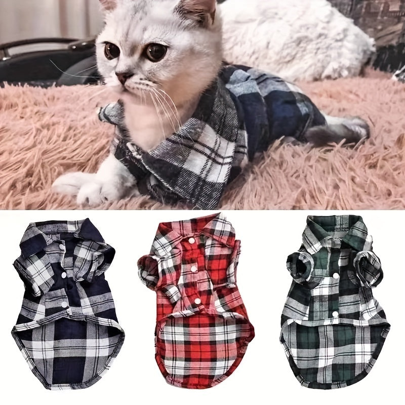 Plaid Dog Shirt - All Seasons Puppy T-Shirt With Two-Legged Design