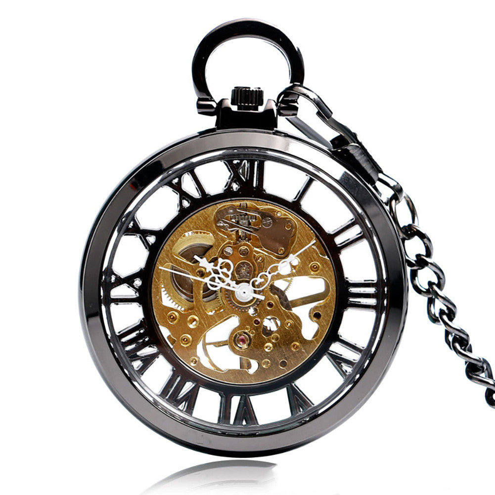 Hollow Roman Character Mechanical Pocket Watch