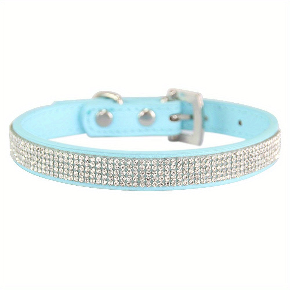 Adjustable Leather Collar With Rhinestone Bling For Cute Cats And Puppies