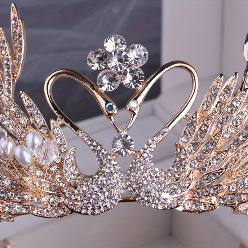 Gorgeous Baroque Queen Peacock Swan Crown KC Gold Bridal Headpiece - Perfect for Weddings, Birthdays & Stage Performances!