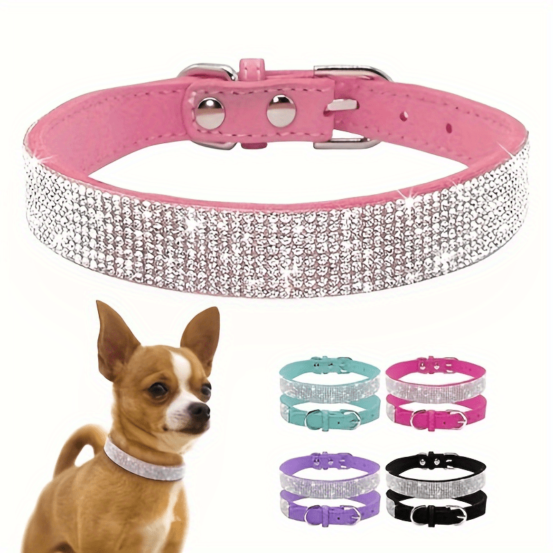 Adjustable Leather Collar With Rhinestone Bling For Cute Cats And Puppies