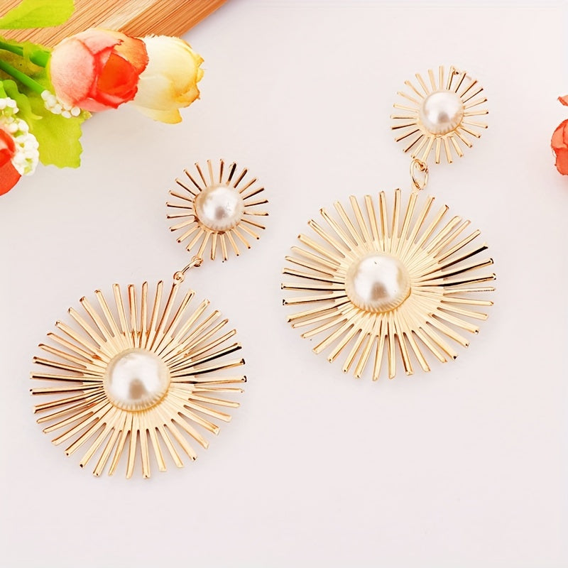 Fashionable And Exaggerated Blooming Sun Collar Necklace Drop Earring Set Women's Alloy Jewelry Accessories For Birthday, Festival, Party Engagement And Wedding Jewelry Gifts