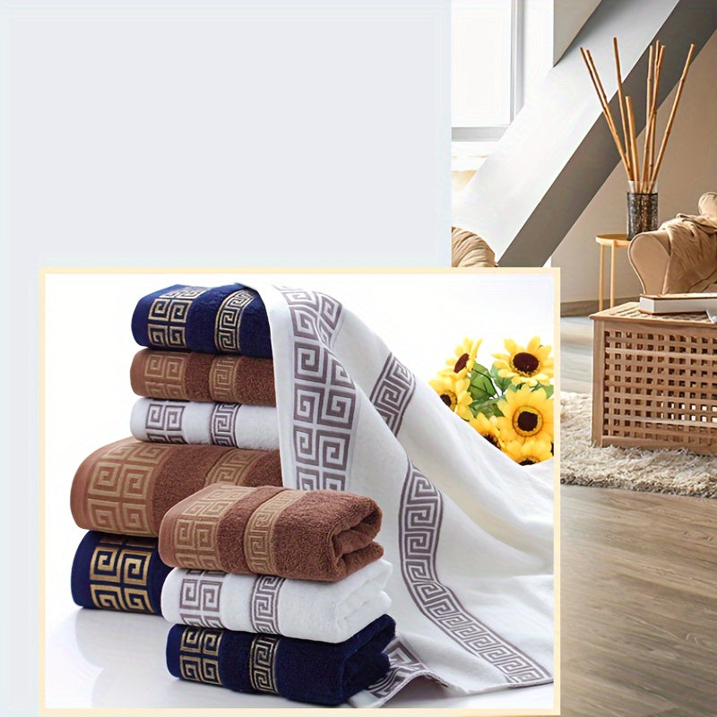 1/3pcs Cotton Hand Towel Bath Towel, Super Absorbent Towel Set, Soft Greek Style Towel, Used For Blow Drying Hair, Wiping Water, Car Cleaning, Sports, Travel, And Other Multi-purpose, Machine Washable Towel Set