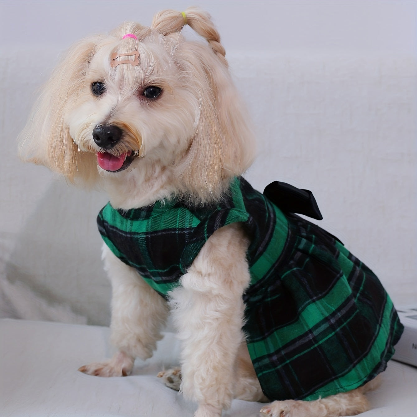 1pc Pet Red Plaid Dog Dress With Black Bowknot Decor Puppy And Cat Skirt Campus Style Pet Clothes