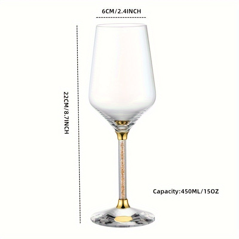 2pcs, Wine Glasseas With Golden Rhinestone Decor Stems, Premium Champagne Glasses, Couple Goblets, For Whisky, Cocktail Drinkware, Wedding Gifts, With Gift Box