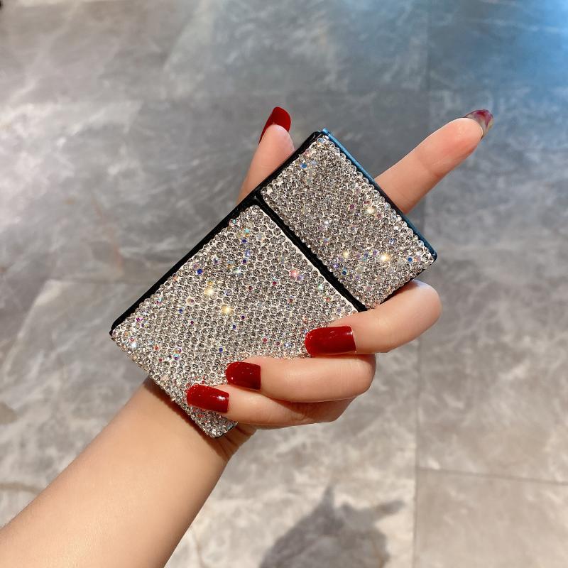 Light Luxury Diamond-studded Cigarette Case Inflatable Black Skin Moisture-proof Women