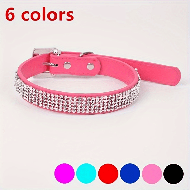 Adjustable Leather Collar With Rhinestone Bling For Cute Cats And Puppies