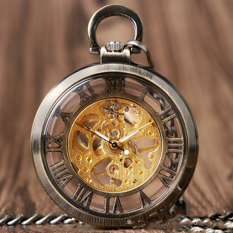 Hollow Roman Character Mechanical Pocket Watch