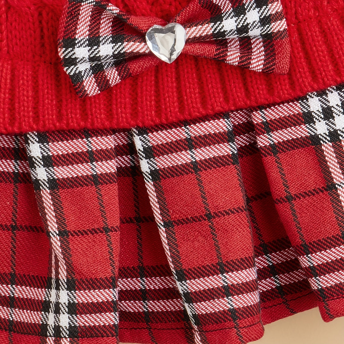 Dog Sweater Dress With Leash Hole For Small Dogs Skirt With Bowtie, Buffalo Check Red Turtleneck Doggie Pullover Knitwear, Puppy Sweater, Red