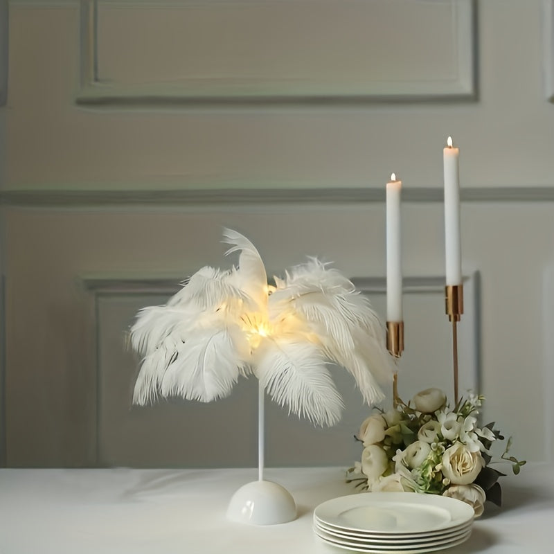 1pc Bedroom Table Indoor Decorative Lights, Romantic Lights, Feather Lights  Pink White (Battery Not Included)