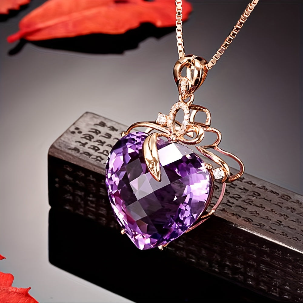 Heart Shaped Amethyst Pendant Necklace Plated With 18k Gold Colored Gemstone Necklace Love Amethyst Good Choice For Female Friends