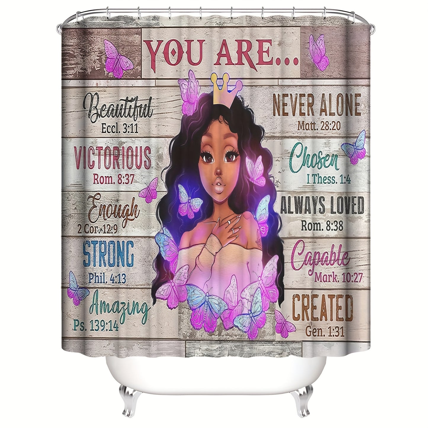 1Pc/3Pcs/4Pcs African Butterfly Girl Shower Curtain, Bath Mat, African Inspirational Girl Polyester Shower Curtain, Non-slip Carpet Set For Bathroom Trim, 12 Hooks, 71x71 In