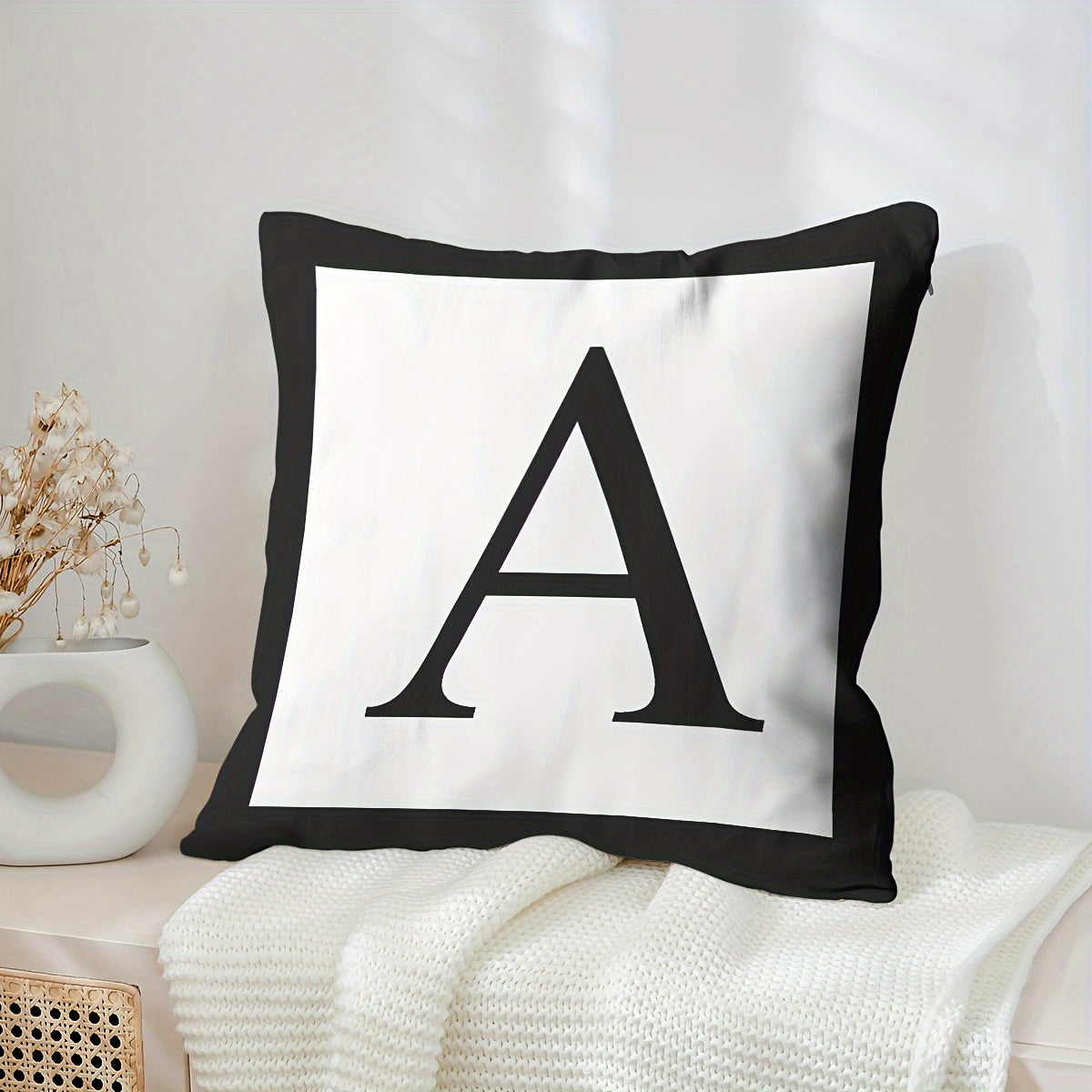 1pc No Pillow Core Initial Letter Pattern Throw Pillow Case,, Modern Simple Style Polyester Fiber Square No Pillow Core Waist Support Soft Cushion Cover Cushion Cover For Anniversary Name Abbreviation Sofa Bedroom Living Room Home Decoration