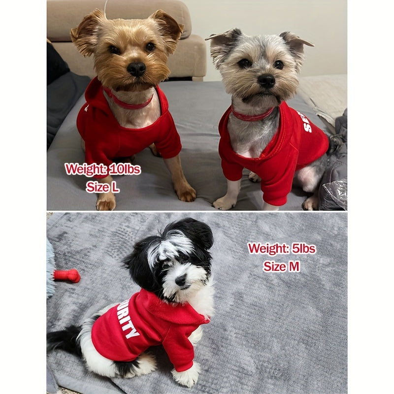 Security Letter Graphic Dog Hoodies, Pet Hooded Sweatshirt For Small Dogs Winter Warm Clothes