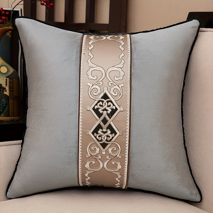 1pc Thickened Embroidered Velvet Throw Pillow Case, Light Luxury Splicing Decorative Sofa Cushion Cover