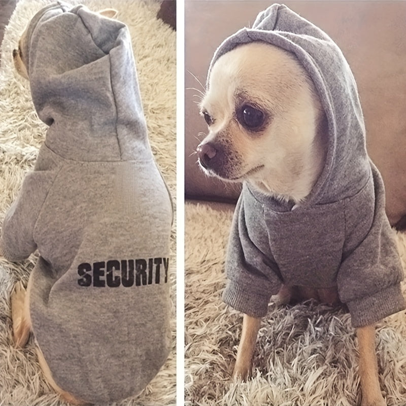 Security Letter Graphic Dog Hoodies, Pet Hooded Sweatshirt For Small Dogs Winter Warm Clothes