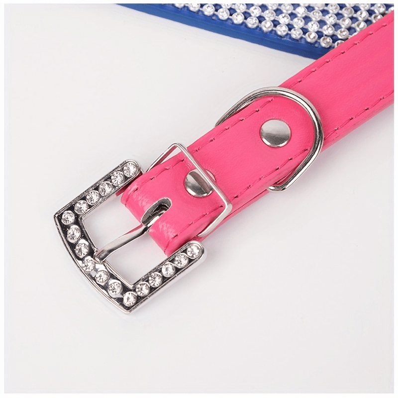 Adjustable Leather Collar With Rhinestone Bling For Cute Cats And Puppies