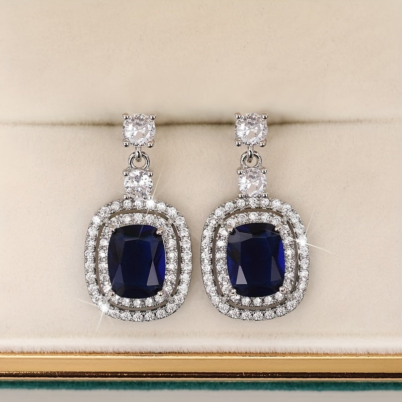 Gorgeous 925 Silver Plated Oval Cut Sapphire Drop Earrings Micro Paved Crystal Side Stone Women's Earrings Party Jewelry