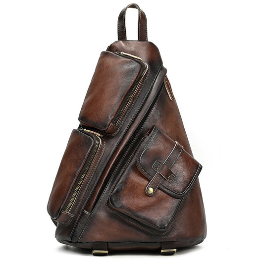 Retro Chest Bag High-grade Large Capacity Vegetable Tanned Leather