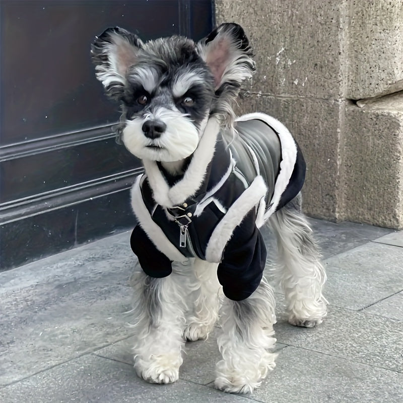 Dog Winter Fleece Leather Vest, Pet Motorcycle Cool Zipper Coat, Dog Jacket Clothes For Cold Weather