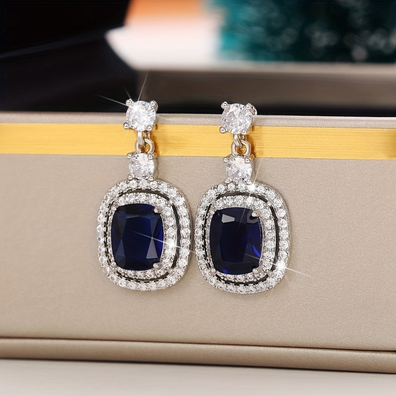 Gorgeous 925 Silver Plated Oval Cut Sapphire Drop Earrings Micro Paved Crystal Side Stone Women's Earrings Party Jewelry