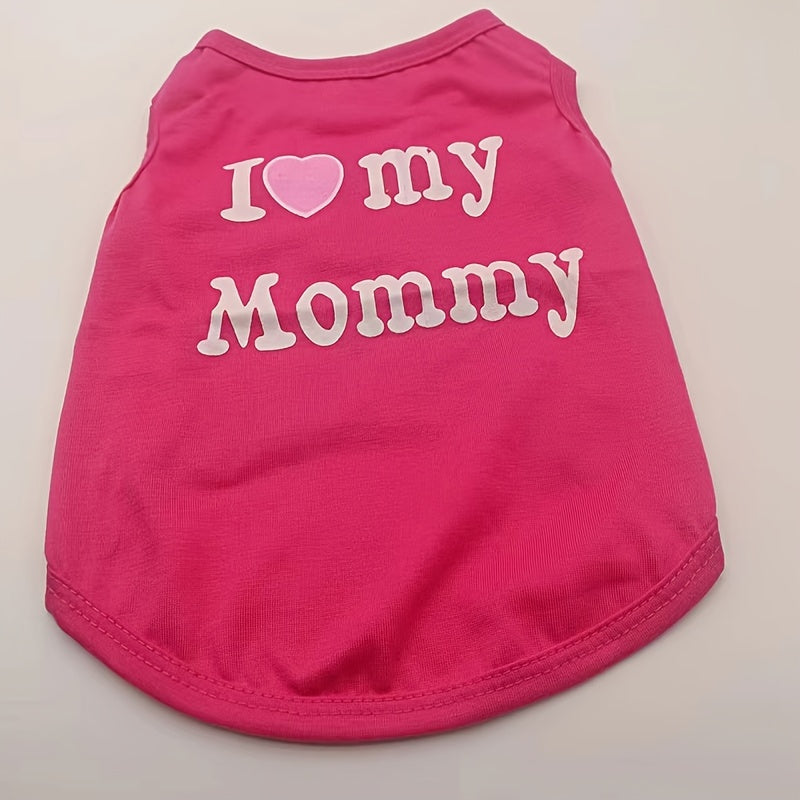 Small Dog Clothes, Soft Puppy Shirt, Cute Summer Dog Vest With "I Love Mom" Pattern, Dog T-Shirts Set, Hearts Graphic Sleeveless Pet Clothing