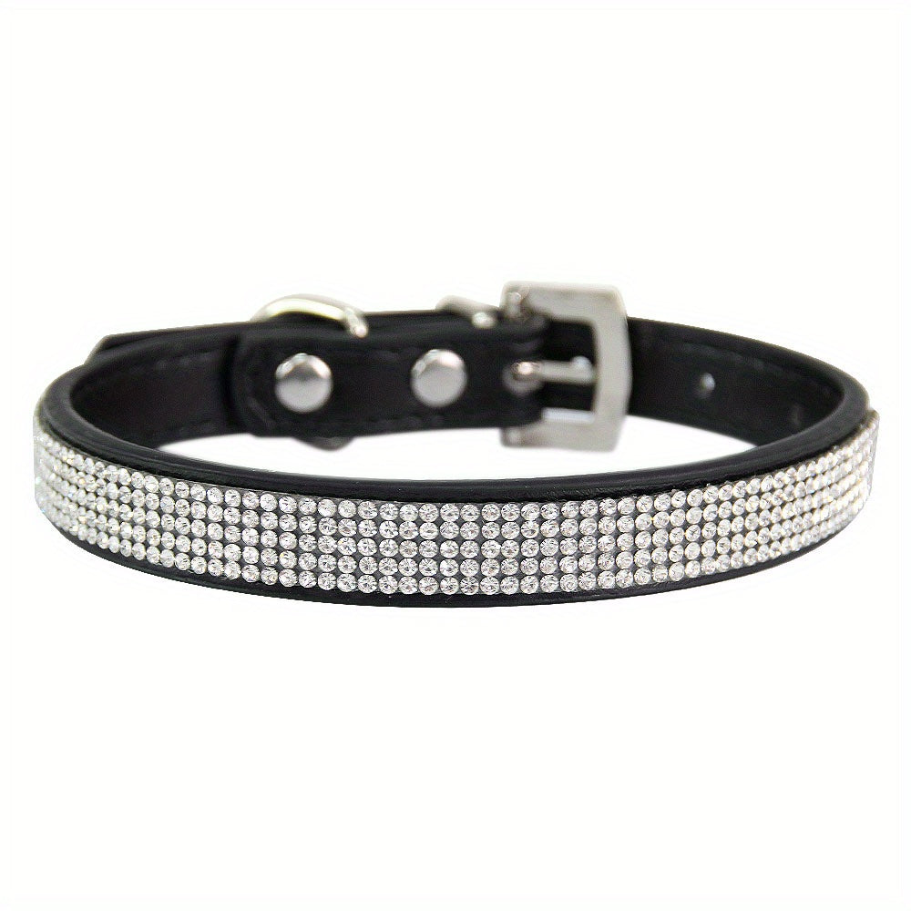 Adjustable Leather Collar With Rhinestone Bling For Cute Cats And Puppies