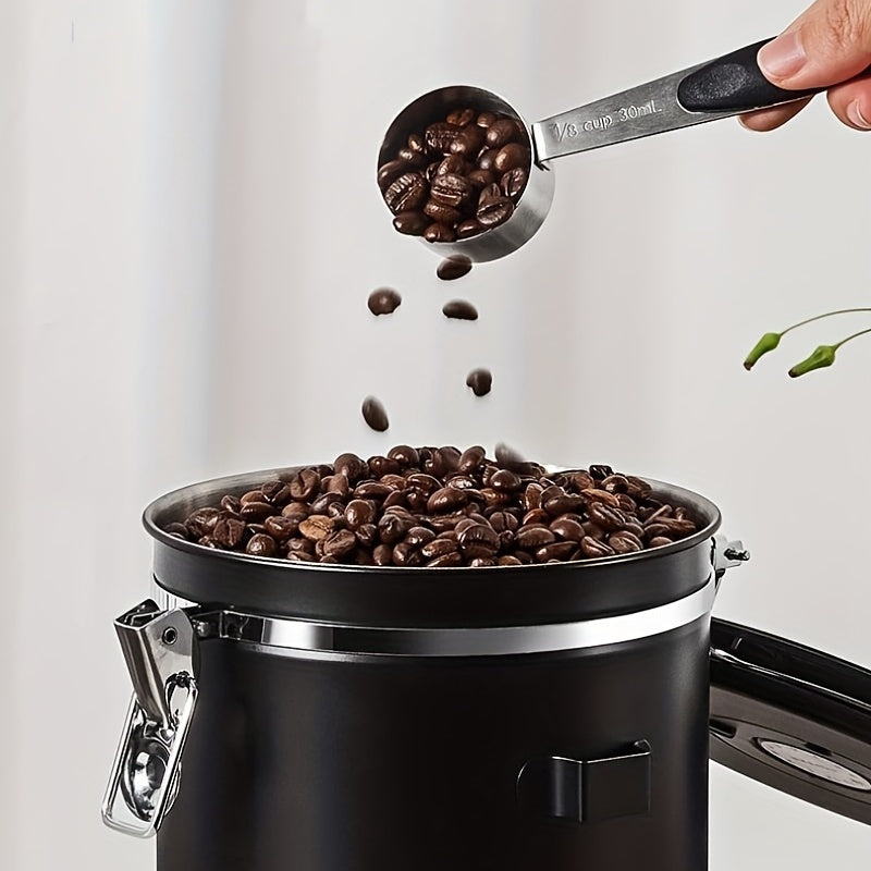 1 set 1.5L/1.8L Stainless Steel Airtight Coffee Container with Spoon - Perfect for Coffee Beans and Tea Storage - Keep Your Coffee Fresh and Delicious