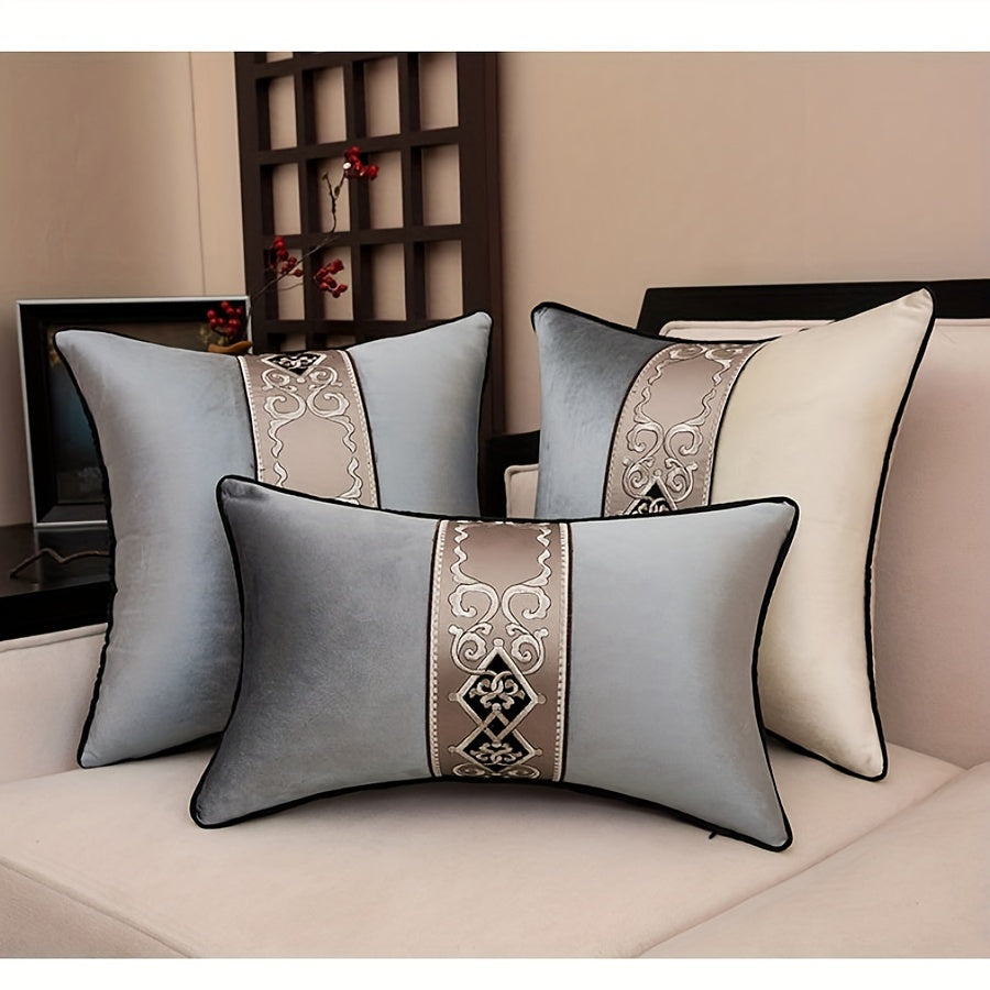 1pc Thickened Embroidered Velvet Throw Pillow Case, Light Luxury Splicing Decorative Sofa Cushion Cover