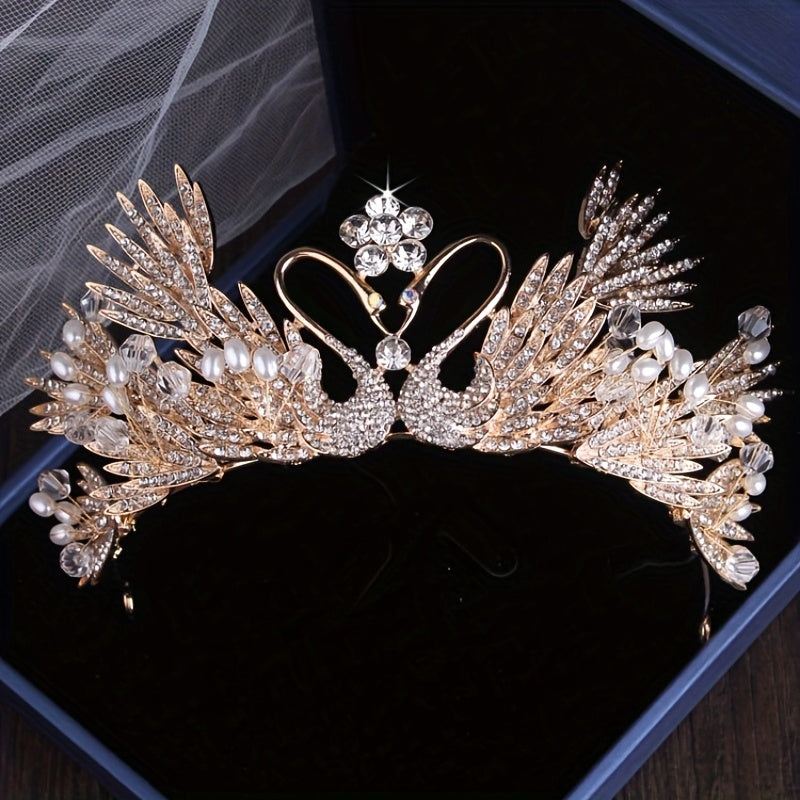 Gorgeous Baroque Queen Peacock Swan Crown KC Gold Bridal Headpiece - Perfect for Weddings, Birthdays & Stage Performances!