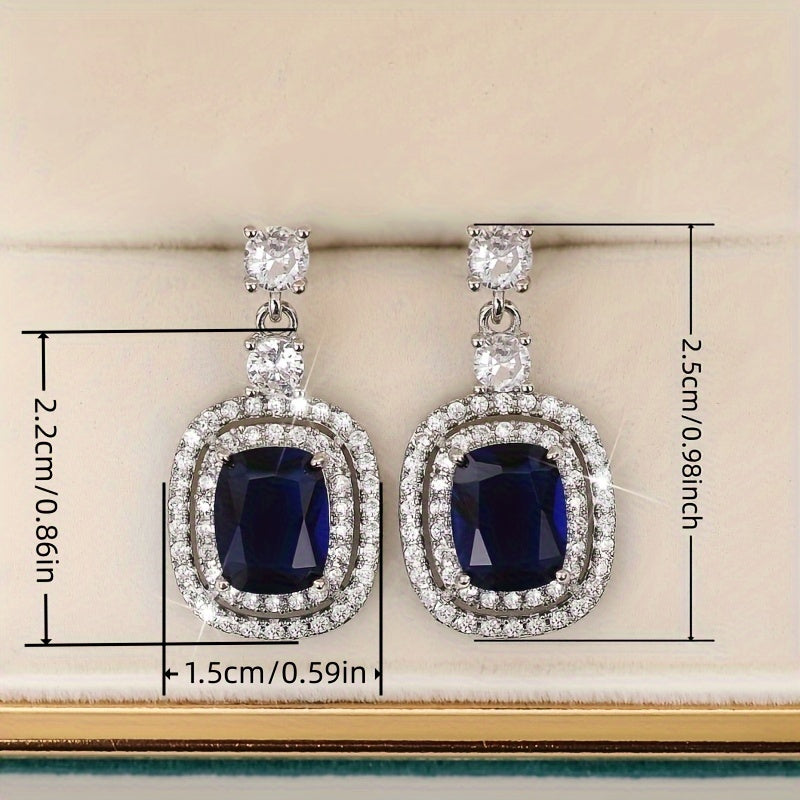 Gorgeous 925 Silver Plated Oval Cut Sapphire Drop Earrings Micro Paved Crystal Side Stone Women's Earrings Party Jewelry